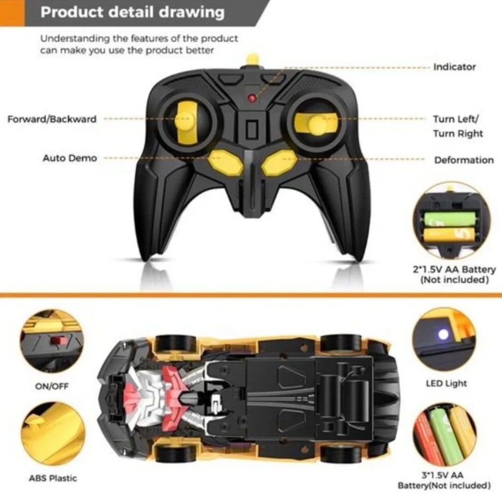 Remote Control Car, Transform Robot RC Cars for Kids Toys, 2.4Ghz 1:18 Scale